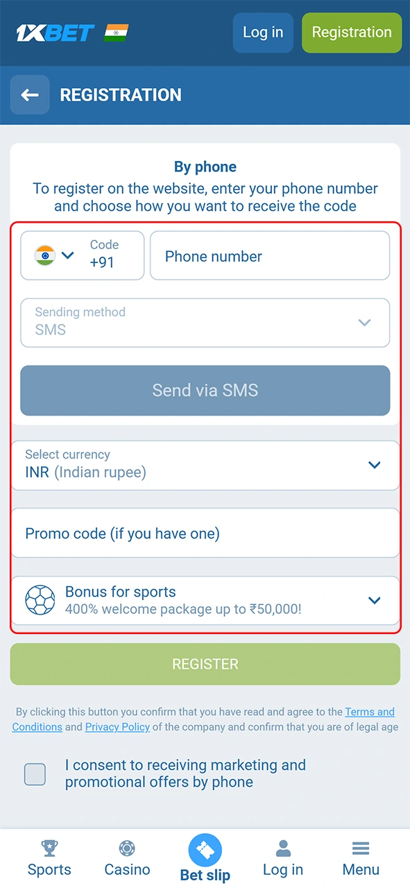 Provide the required registration details on 1xBet to access boxing markets.