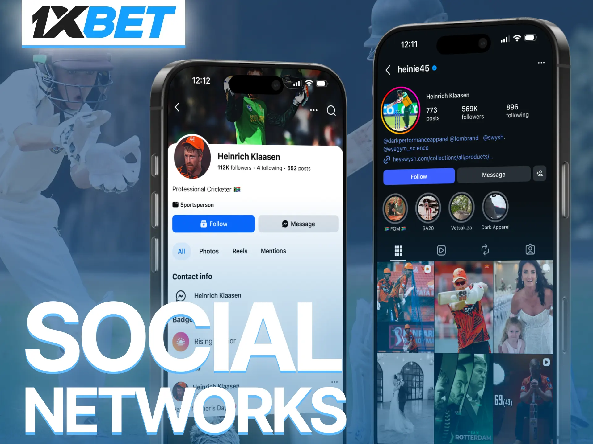 Follow Heinrich Klaasen social networks and stay updated with latest 1xBet news.