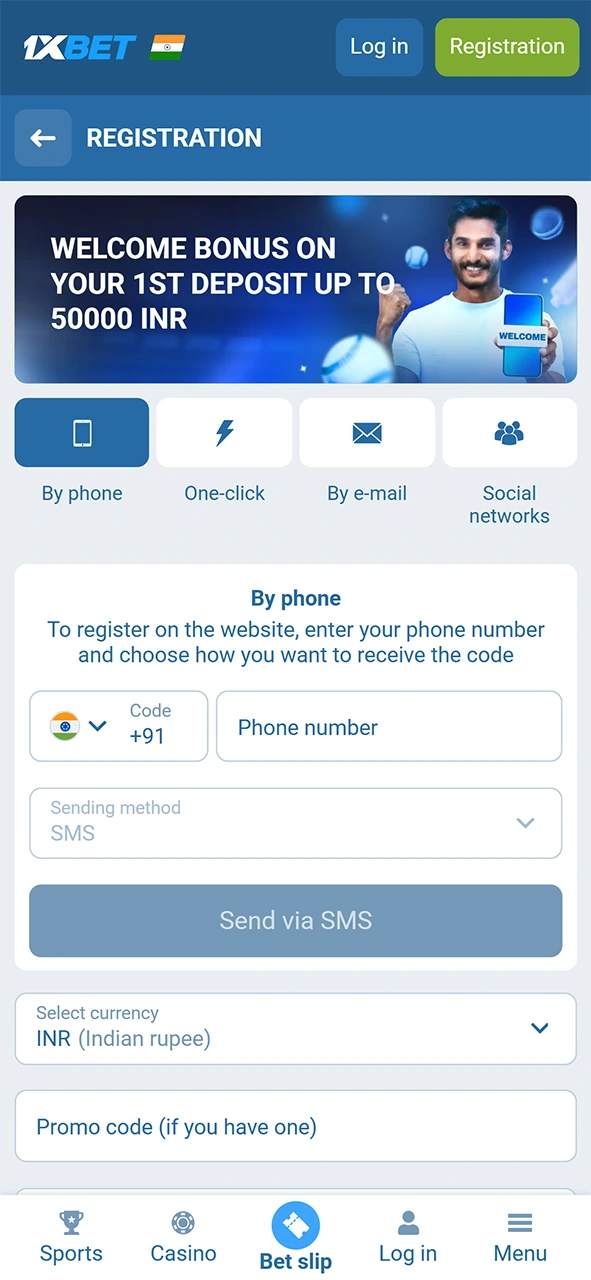 Navigate to the 1xBet site to open the registration page for volleyball.